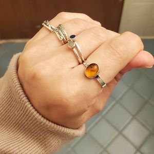 Real amber and sterling silver ring